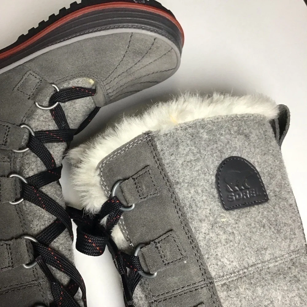 Sorel Tivoli High II Shearling Snow Boot NL2330-089 in Grey Suede Size 6.
